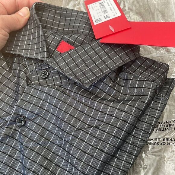 Hugo C-Jason Slim-Fit Grid Check Sport Shirt-BLACK-EU 39/US 15.5 - Picture 2 of 4